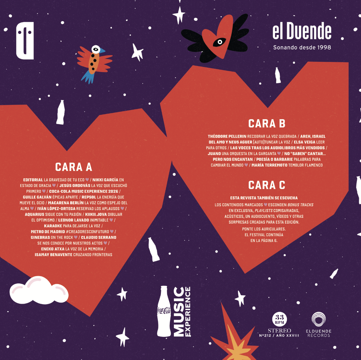 Contraportada con las 16 canciones — Cara A y Cara B