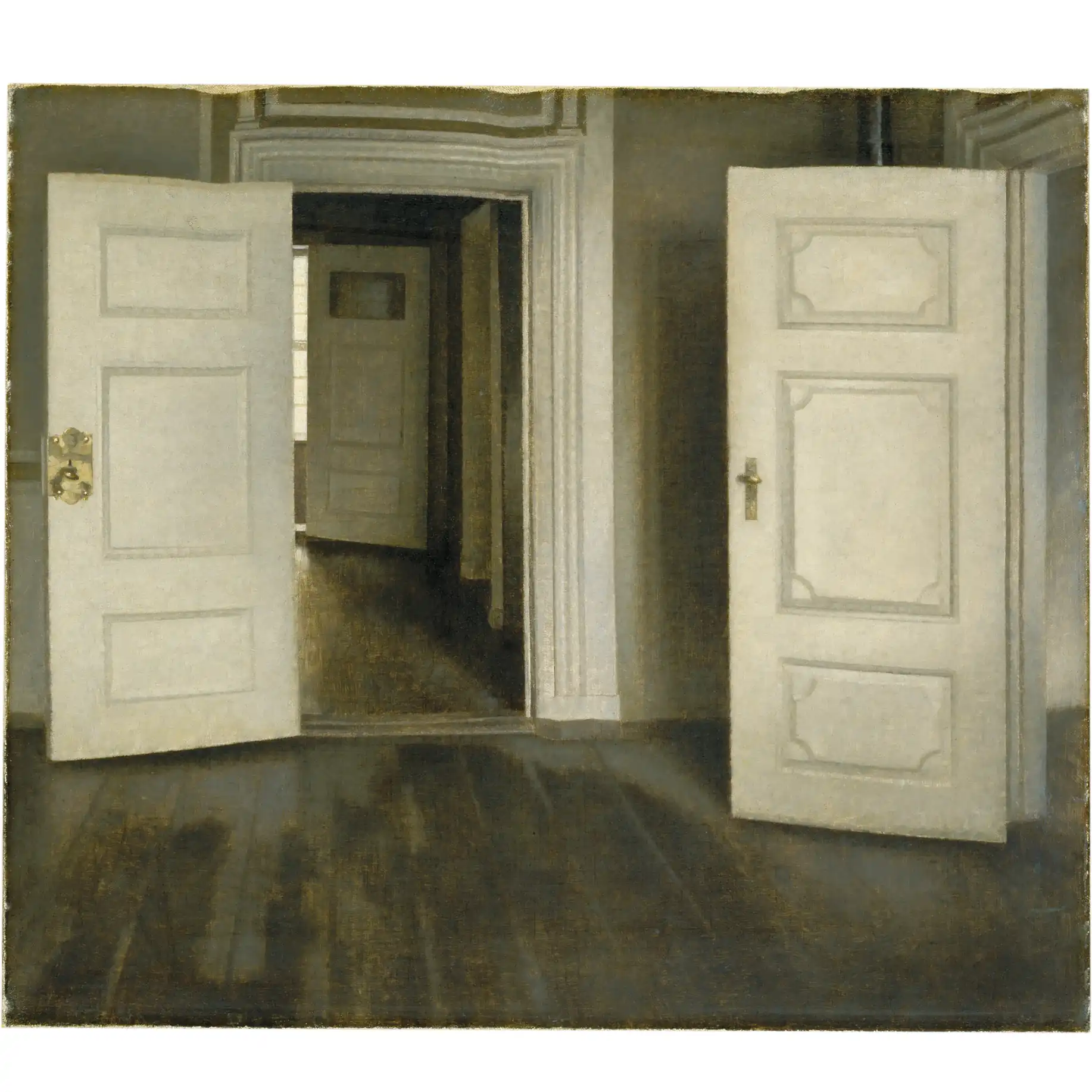 Vilhelm Hammershøi. Puertas abiertas, 1905. Óleo sobre lienzo, 52 × 60 cm. The David Collection, Copenhague. Foto: © The David Collection